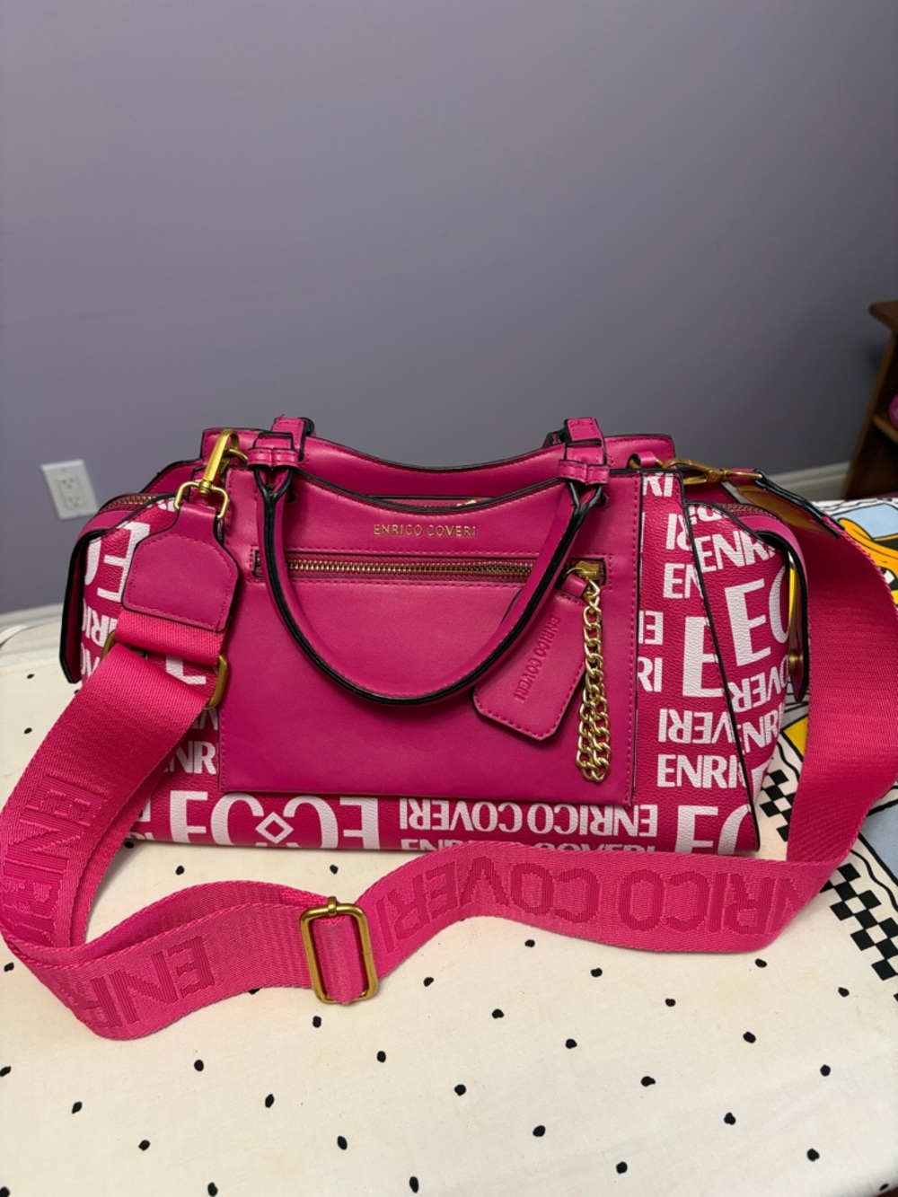 Enrico Coveri Hot Pink Logo Satchel Bag from Italy